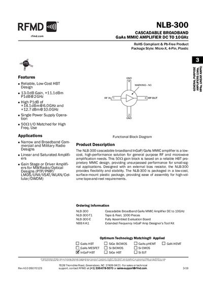 RFMD NLB-300 Cascadable Broadband GaAs MMIC Amplifier Handbook - cover page