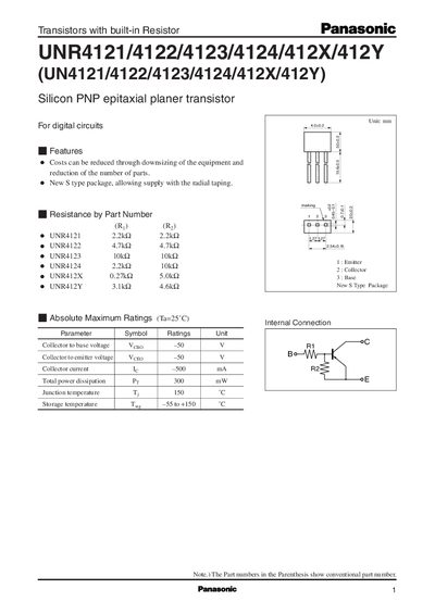 Panasonic UNR4121/4122/4123/4124/412X/412Y (UN4121/4122/4123/4124/412X/412Y) DATA SHEET - cover page