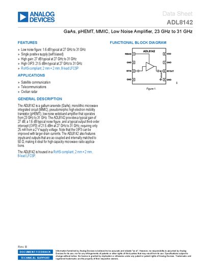 Analog Devices ADL8142 Data Sheet - cover page