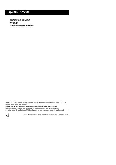 Nellcor Puritan Bennett NPB-40 Pulse Oximeter User Manual