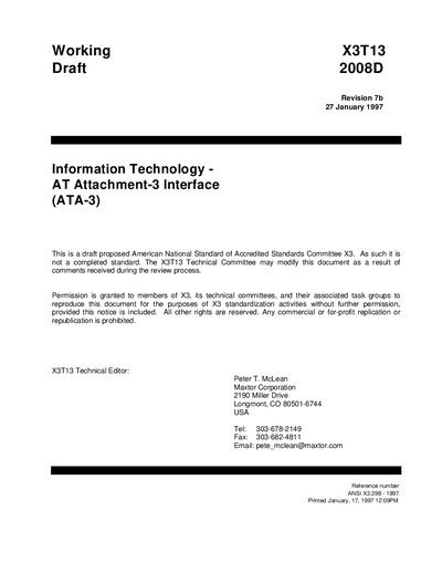 X3T13/2008D Revision 7b ATA-3 Interface Standard - cover page
