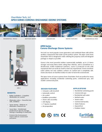 ClearWater Tech APEX Series Ozone Systems Product Information - cover page