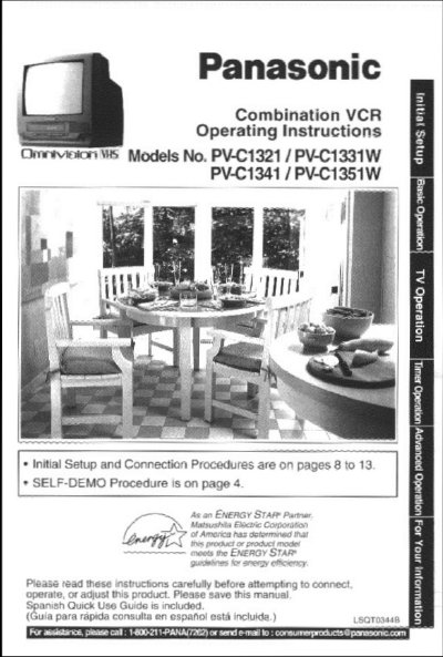 Panasonic PV-C1321/1331W/1341/C1351W Combination VCR Operating Instructions - cover page