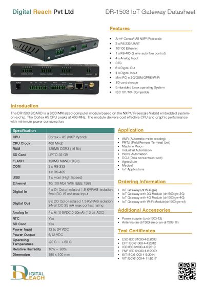 Digital Reach DR-1503 IoT Gateway Datasheet - cover page