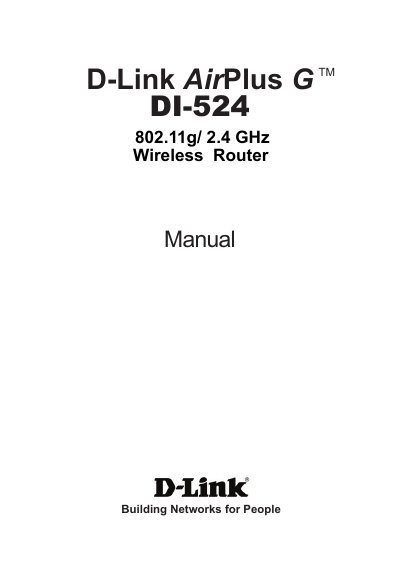 D-Link DI-524 Wireless Router User Manual - cover page