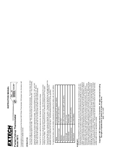 Extech 39272 Pocket Fold-up Thermometer Instruction Manual - cover page