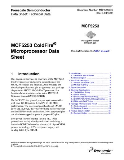 Freescale MCF5253 ColdFire Processor Data Sheet
