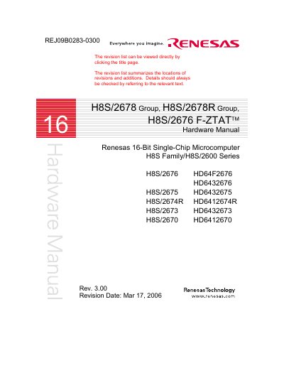 RENESAS H8S/2678 Group H8S/2678R Group H8S/2676 F-ZTAT Hardware Manual - cover page