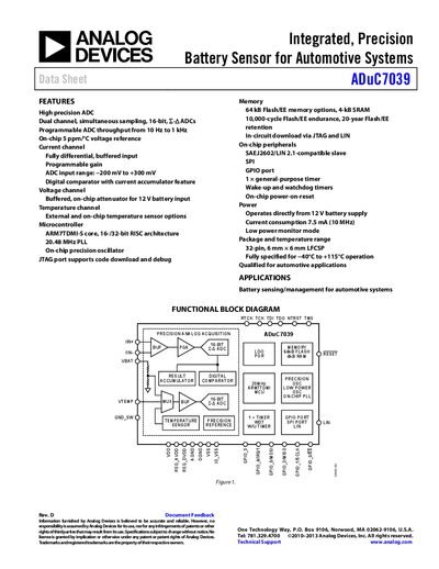 Analog Devices ADuC7039 Datasheet - cover page