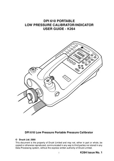 Druck K264 DPI 610 Low Pressure Portable Pressure Calibrator User Guide - cover page