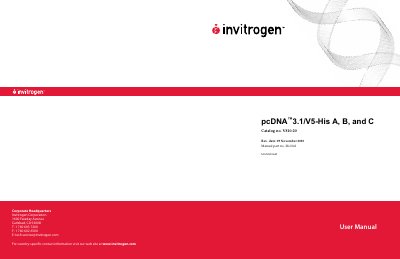 Invitrogen pcDNA™3.1/V5-His A, B, and C User Manual - cover page