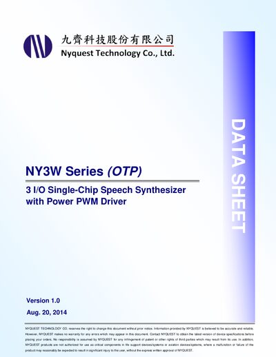 NYQUEST NY3W Series (OTP) Speech Synthesizer Data Sheet