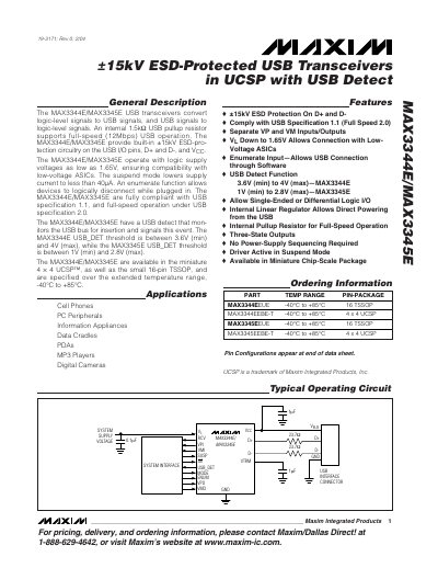 Maxim MAX3344E/MAX3345E USB Transceiver Datasheet - cover page