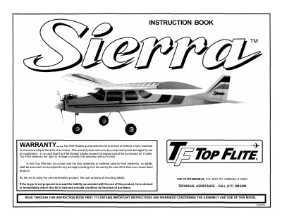 Top Flite Sierra Model Kit Assembly and Operation Manual - cover page