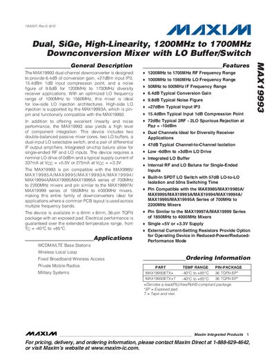 Maxim MAX19993 Downconversion Mixer Datasheet - cover page