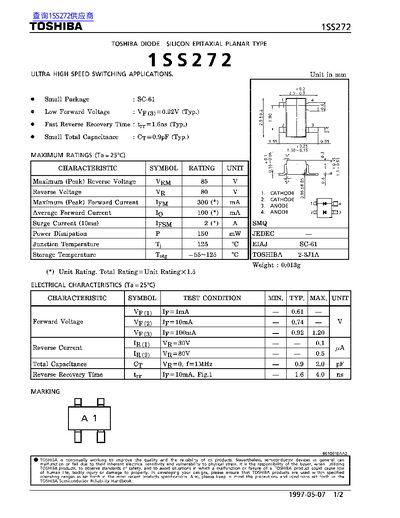 TOSHIBA 1SS272 handbook - cover page