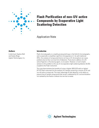Agilent 971-FP Flash Purification of Non-UV-Active Compounds Application Note - cover page