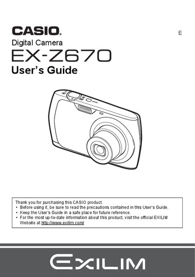 Casio EX-Z670 Digital Camera User's Guide - cover page