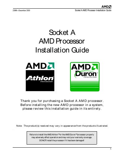 AMD Athlon/Duron Processor Installation Guide - cover page