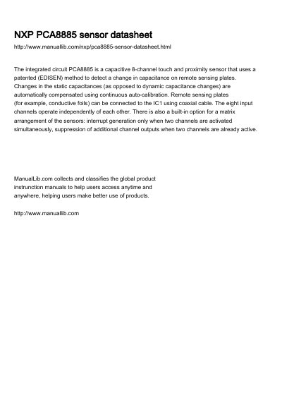 NXP PCA8885 Capacitive Touch and Proximity Sensor Datasheet