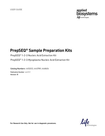 Thermo Fisher Scientific PrepSEQ Sample Preparation Kits User Guide - cover page