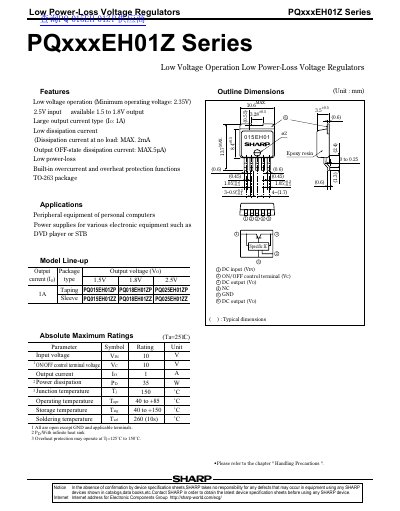 SHARP PQxxxEH01Z Series Low Power-Loss Voltage Regulator Datasheet - cover page