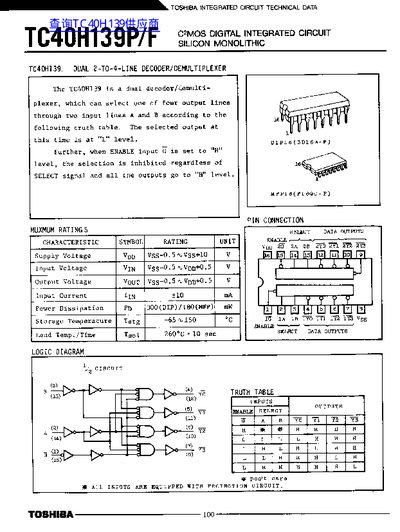 Toshiba TC40H139P/F Dual Decoder/Demultiplexer Datasheet - cover page