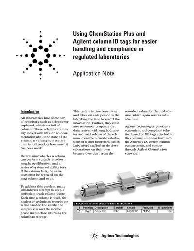 Using ChemStation Plus and Agilent Column ID Tags for Easier Handling Compliance in Regulated Laboratories Application N - cover page