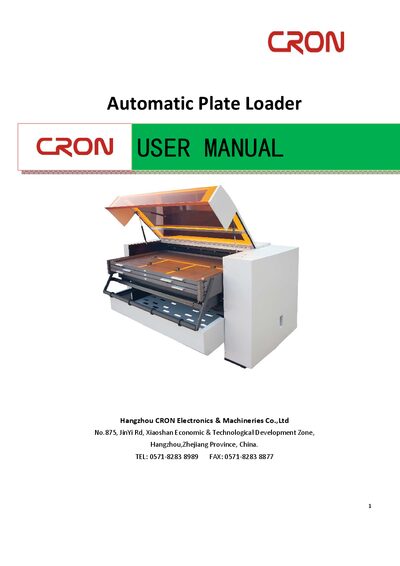 CRON Automatic Plate Loader User Manual - cover page