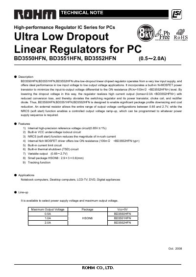 ROHM BD3550HFN Series Linear Regulator Datasheet - cover page