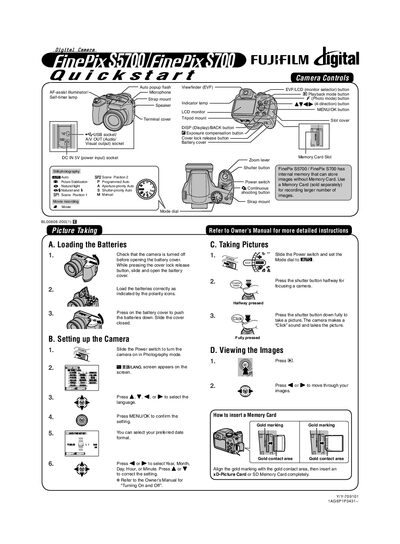 Fujifilm FinePix S700 Digital Camera Quickstart Guide