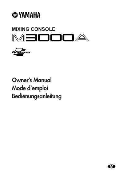 Yamaha M3000A Mixing Console Owner's Manual - cover page