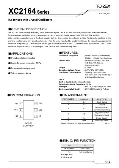 Torex XC2164 Series Clock Chip Datasheet - cover page