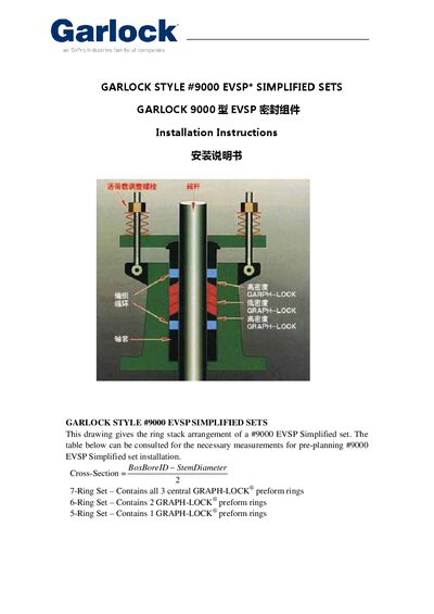 Garlock STYLE #9000 EVSP Simplified Sets Installation Guide - cover page