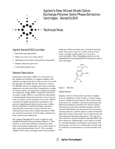 Agilent SampliQ SCX Solid-Phase Extraction Cartridges User Guide - cover page