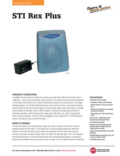 STI Rex Plus ED-50 Home & Work Series Product Leaflet - cover page