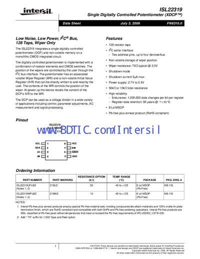 Intersil ISL22319 Datasheet - cover page