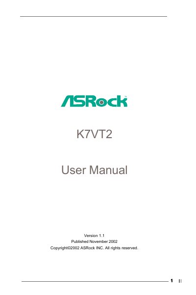 ASRock K7VT2 Motherboard User Manual - cover page