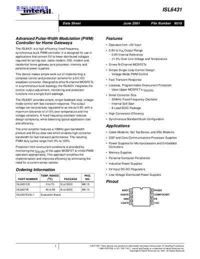 Intersil ISL6431 Data Sheet - cover page