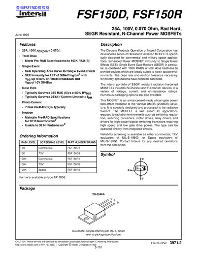 Intersil FSF150D and FSF150R Datasheet - cover page