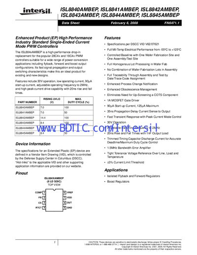 Intersil ISL8840AMBEP Datasheet - cover page