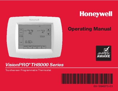 Honeywell VisionPRO TH8000 Series Touchscreen Programmable Thermostat Operating Manual