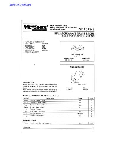 Microsemi SD1013-3 Datasheet - cover page