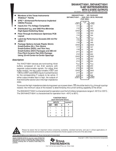Texas Instruments SN54AHCT16541 / SN74AHCT16541 16‑Bit Buffers/Drivers with 3‑State Outputs Datasheet - cover page