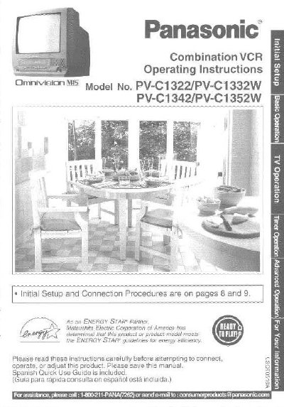 Panasonic PV-C1322/C1332W/C1342/C1352W Combination VCR Operating Instructions - cover page