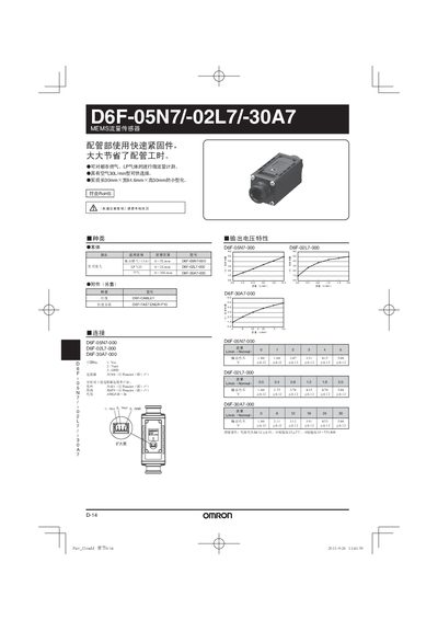 Omron D6F-05N7/-02L7/-30A7 MEMS Flow Sensor User Manual - cover page