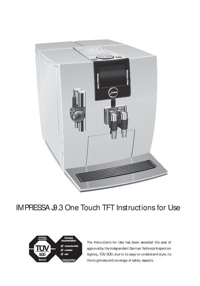 JURA J9.3 One Touch TFT User Manual - cover page