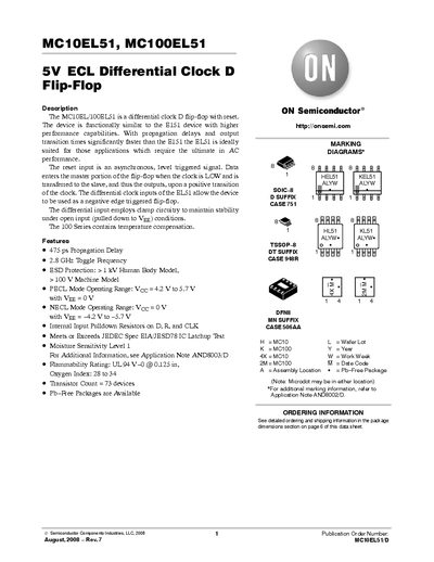 ON Semiconductor MC10EL51 / MC100EL51 Datasheet - cover page