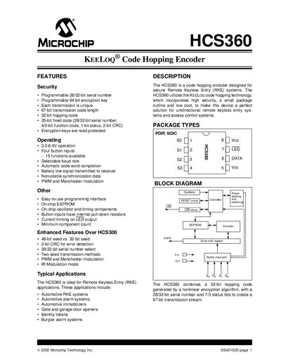 Microchip HCS360 Datasheet - cover page
