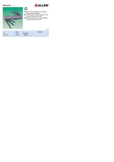 ALLEN Size List No. Order Code T10 to T40 ZT4000 109-241 - cover page